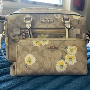 Coach Beige Floral Satchel and Wallet Set